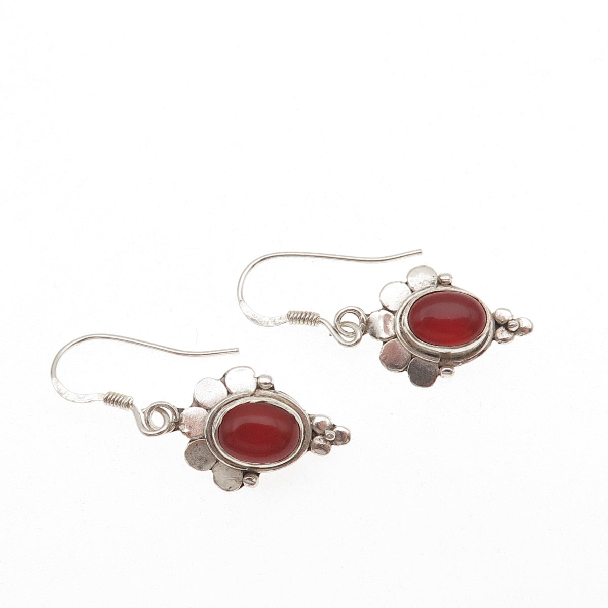 925 Sterling Silver Vintage Real Carnelian Modernist Oxidized Dangle Earrings