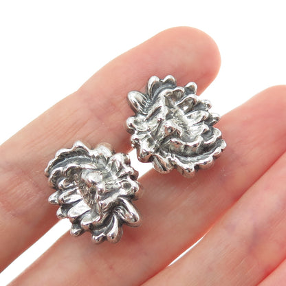 JEWELART Sterling Silver Antique Art Deco Flower Oxidized Screw Back Earrings