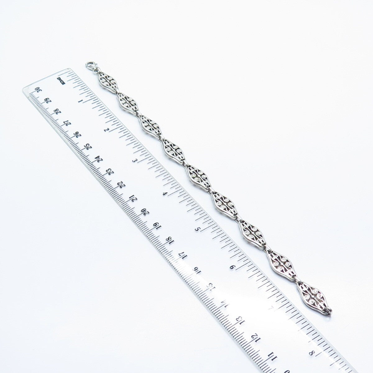 925 Sterling Silver Vintage Ornate Panel Link Bracelet 7.5"