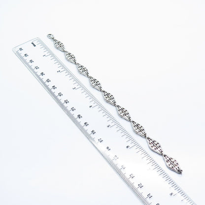 925 Sterling Silver Vintage Ornate Panel Link Bracelet 7.5"