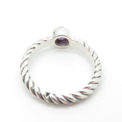 925 Sterling Silver Vintage Real Amethyst Gemstone Twisted Ring Size 8.5