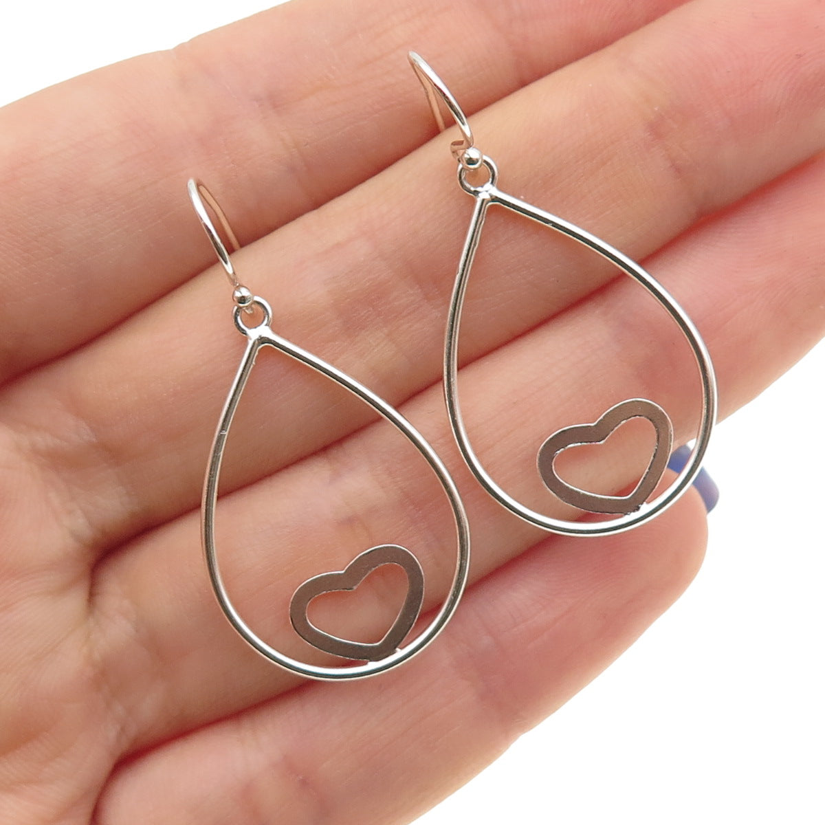 925 Sterling Silver Heart Teardrop Dangle Earrings