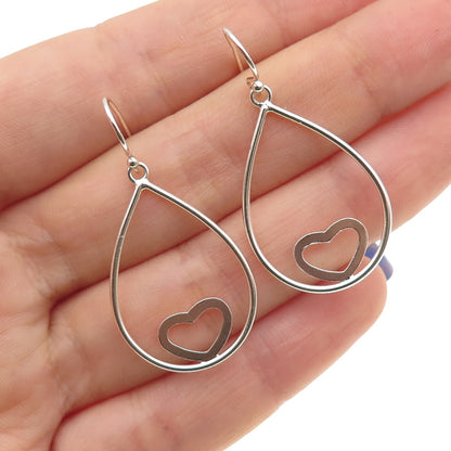 925 Sterling Silver Heart Teardrop Dangle Earrings