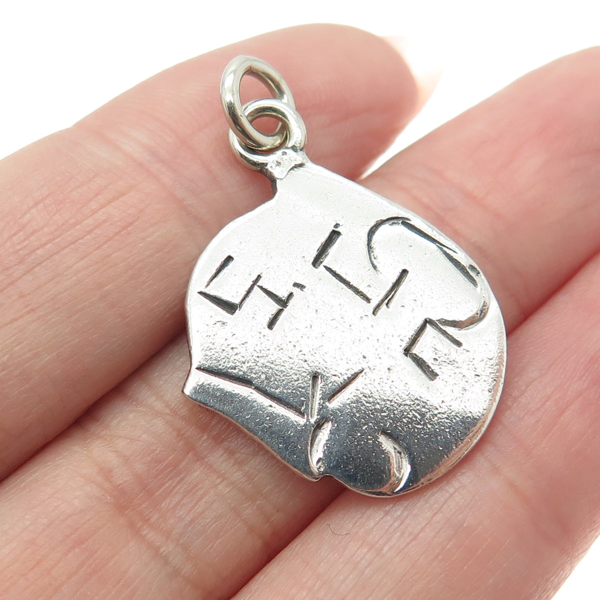 925 Sterling Silver Vintage Engraved Modernist Tag Charm Pendant