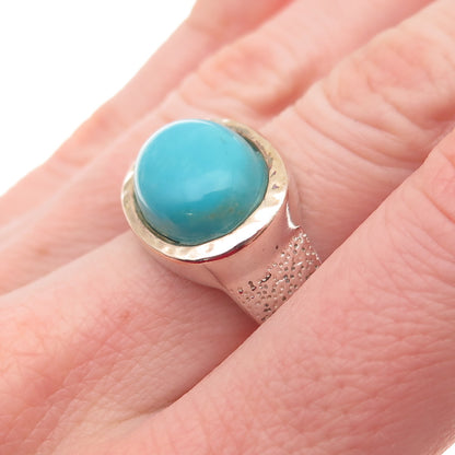 AIL Aluma 925 Sterling 2-Tone Vintage Real Turquoise Modernist Ring Size 6.25