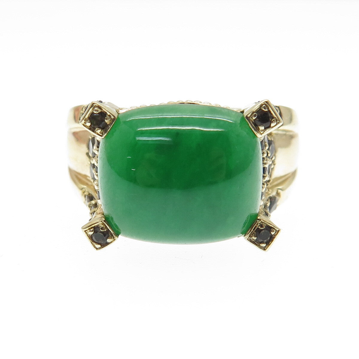 MICHELLE ALBALA Sterling Silver Gold Plated Jade & Smoky Quartz Ring Size 11.25