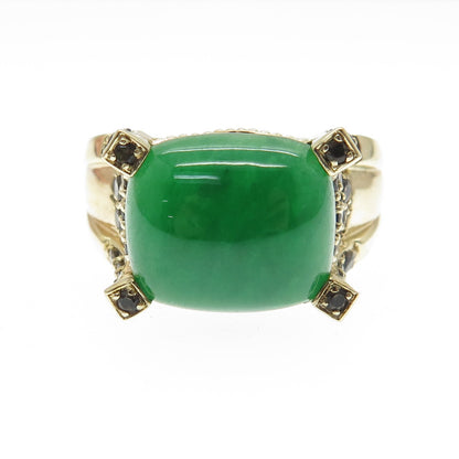 MICHELLE ALBALA Sterling Silver Gold Plated Jade & Smoky Quartz Ring Size 11.25