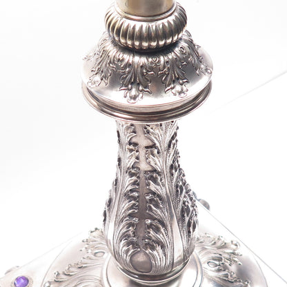 W.J. FEELEY CO. Sterling Silver Antique Amethyst Table Lamp / Candelabra Stand