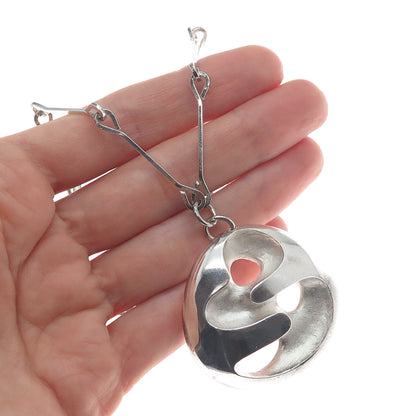 925 Sterling Silver Vintage Modernist Pendant Bar Chain Necklace 24"