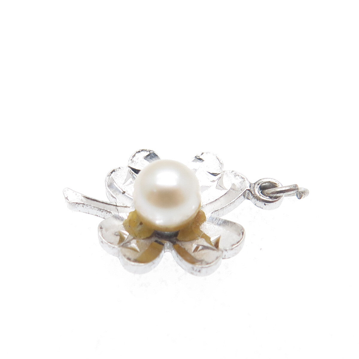 RICHLINE 925 Sterling Silver Antique Real Pearl Clover Minimalist Charm Pendant