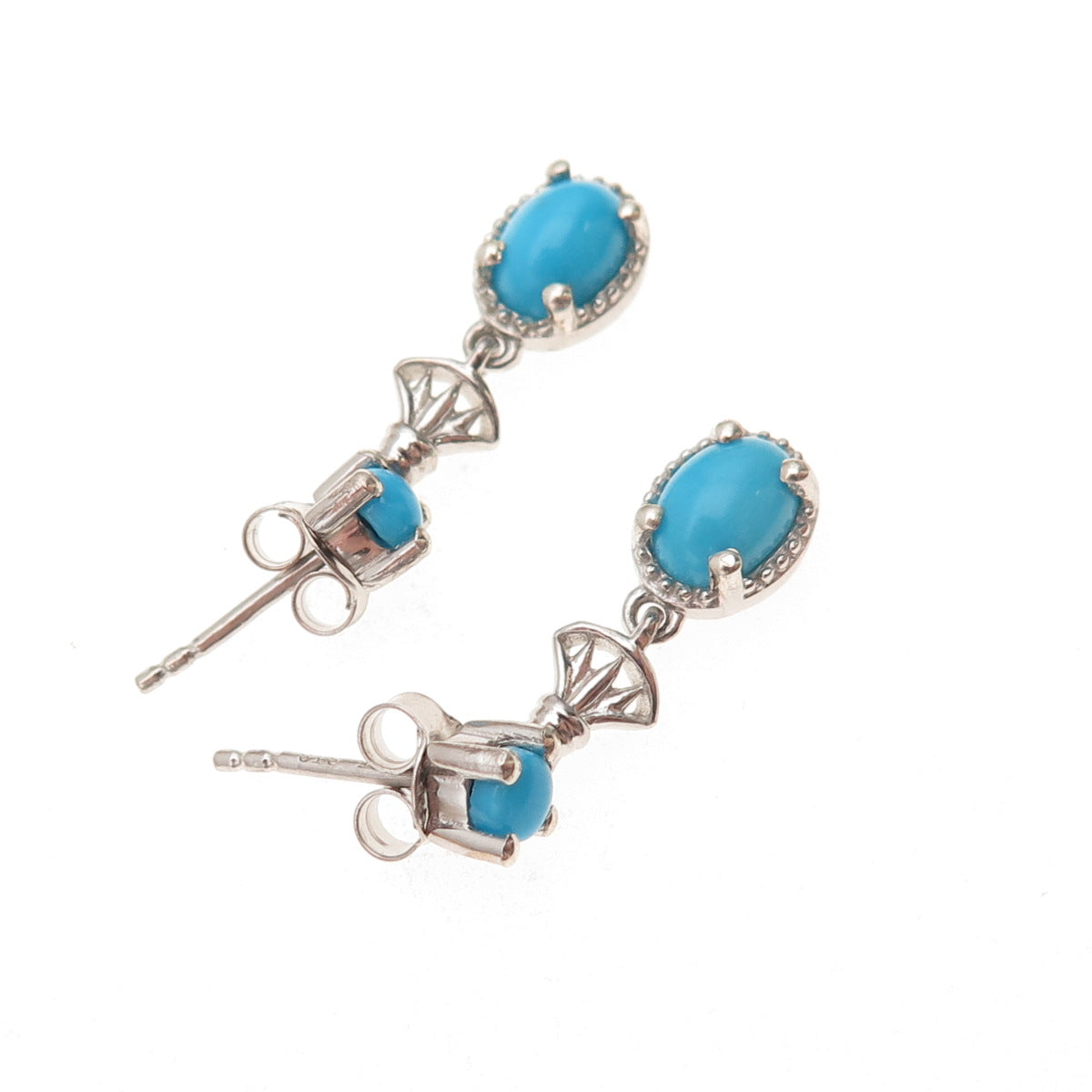 Chuck Clemency Sterling Silver Real Sleeping Beauty Turquoise Dangle Earrings