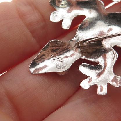 925 Sterling Silver Vintage Real Tourmaline Lizard Oxidized Pin Brooch