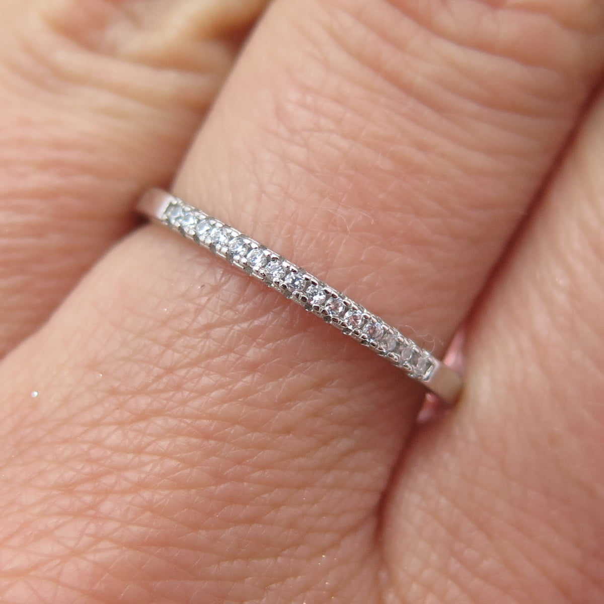 925 Sterling Silver Round-Cut C Z Half Eternity Stackable Band Ring Size 8