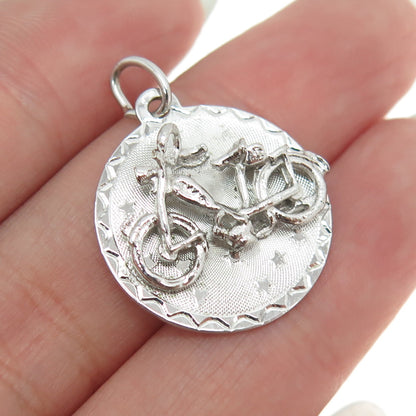 CREA 925 Sterling Silver Vintage Bicycle Round Charm Pendant