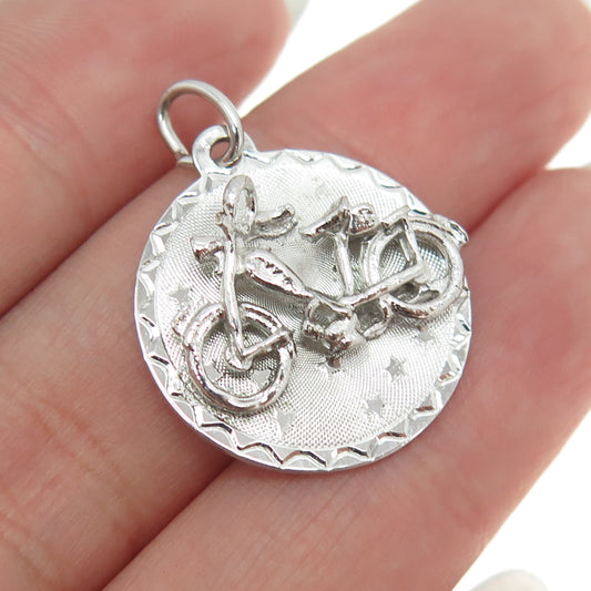 CREA 925 Sterling Silver Vintage Bicycle Round Charm Pendant