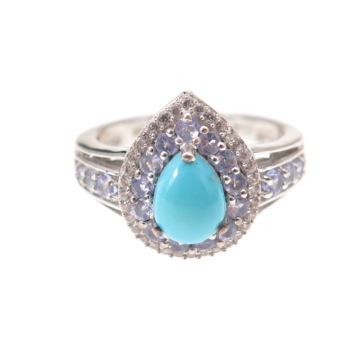 Chuck Clemency 925 Sterling Silver Real Turquoise Tanzanite & Topaz Ring Size 9