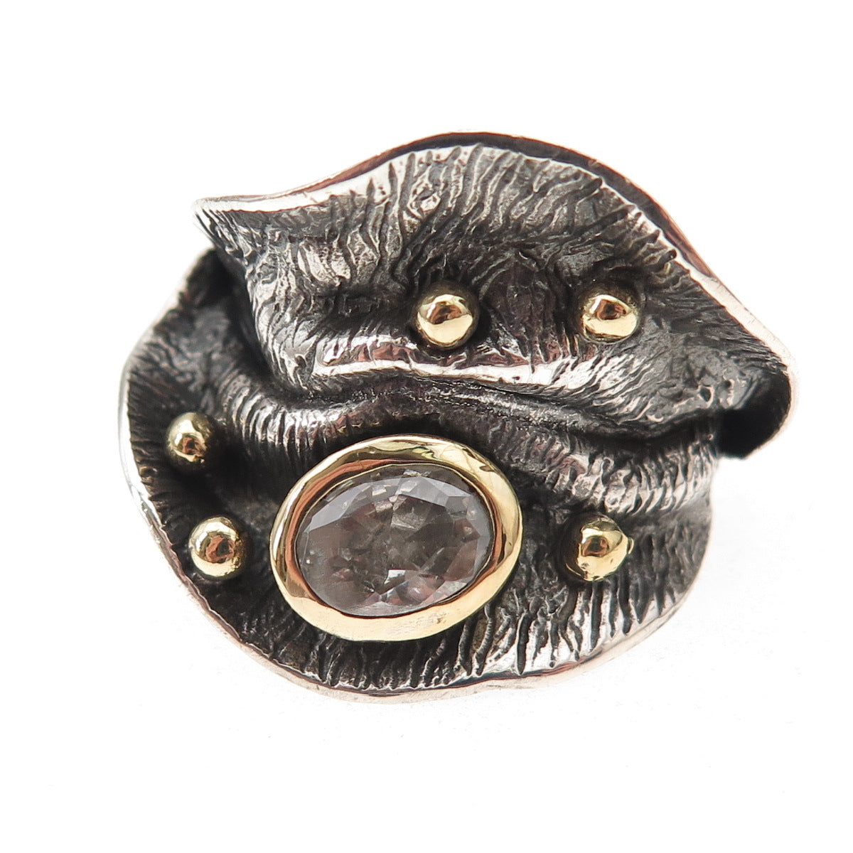 925 Sterling Silver 2-Tone Vintage C Z Modernist Oxidized Ring Size 8
