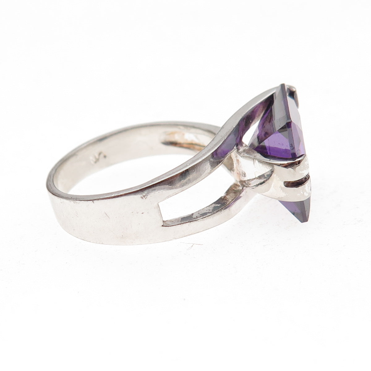 Charles Winston 925 Sterling Silver Princess-Cut Purple C Z Ring Size 8.5