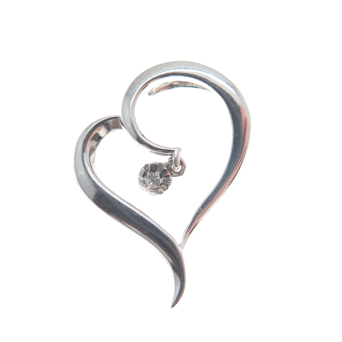 925 Sterling Silver Round-Cut C Z Heart Minimalist Charm Slide Pendant