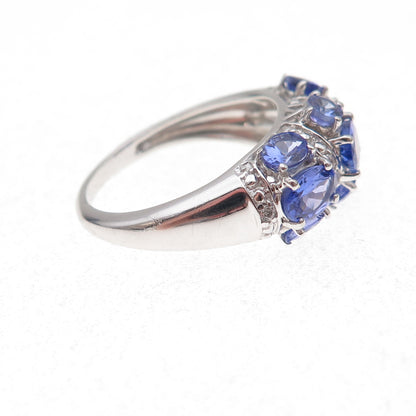 925 Sterling Silver Real Tanzanite & White Topaz Ring Size 8