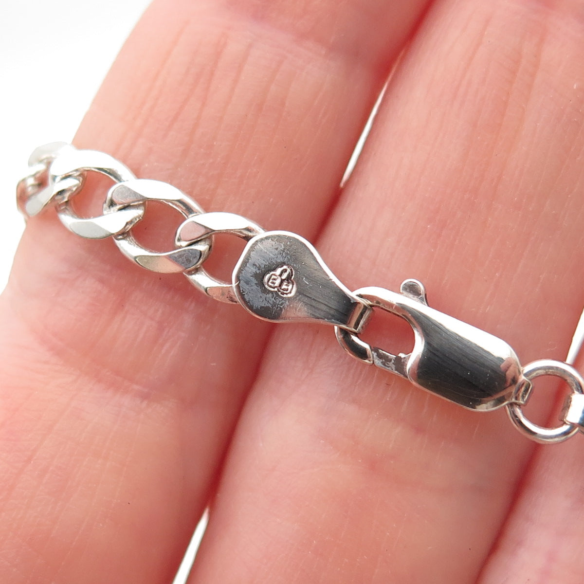 925 Sterling Silver Vintage Italy Curb Link Bracelet 7.5"