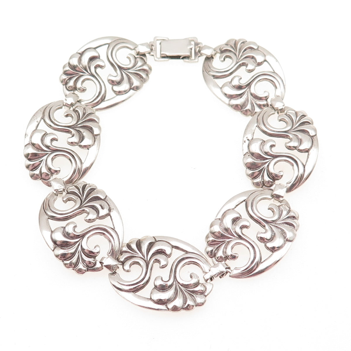 WRE W.E. Richards 925 Sterling Silver Antique Art Deco Floral Bracelet 7.75"