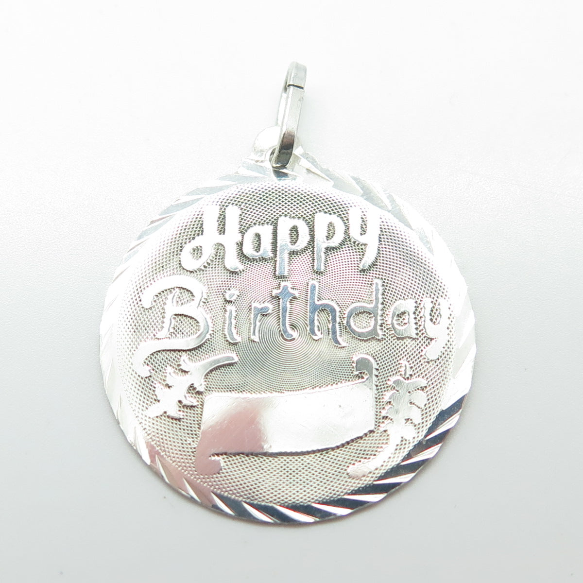 950 Silver Vintage Happy Birthday Round Pendant