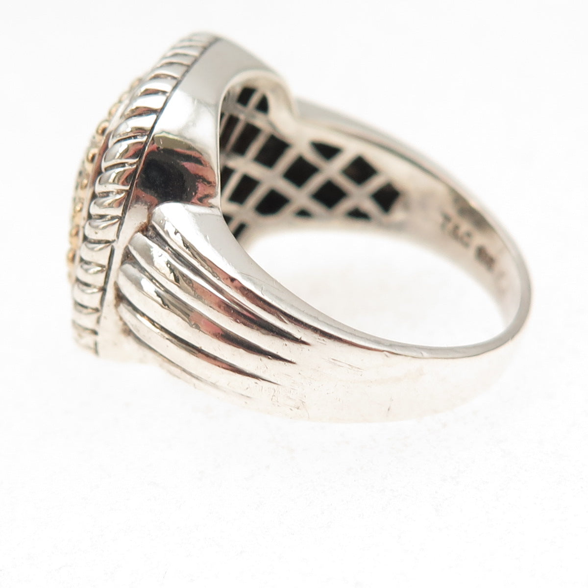 Town & Country 925 Sterling Silver 14K Gold Real Diamond Oxidized Ring Size 8.25