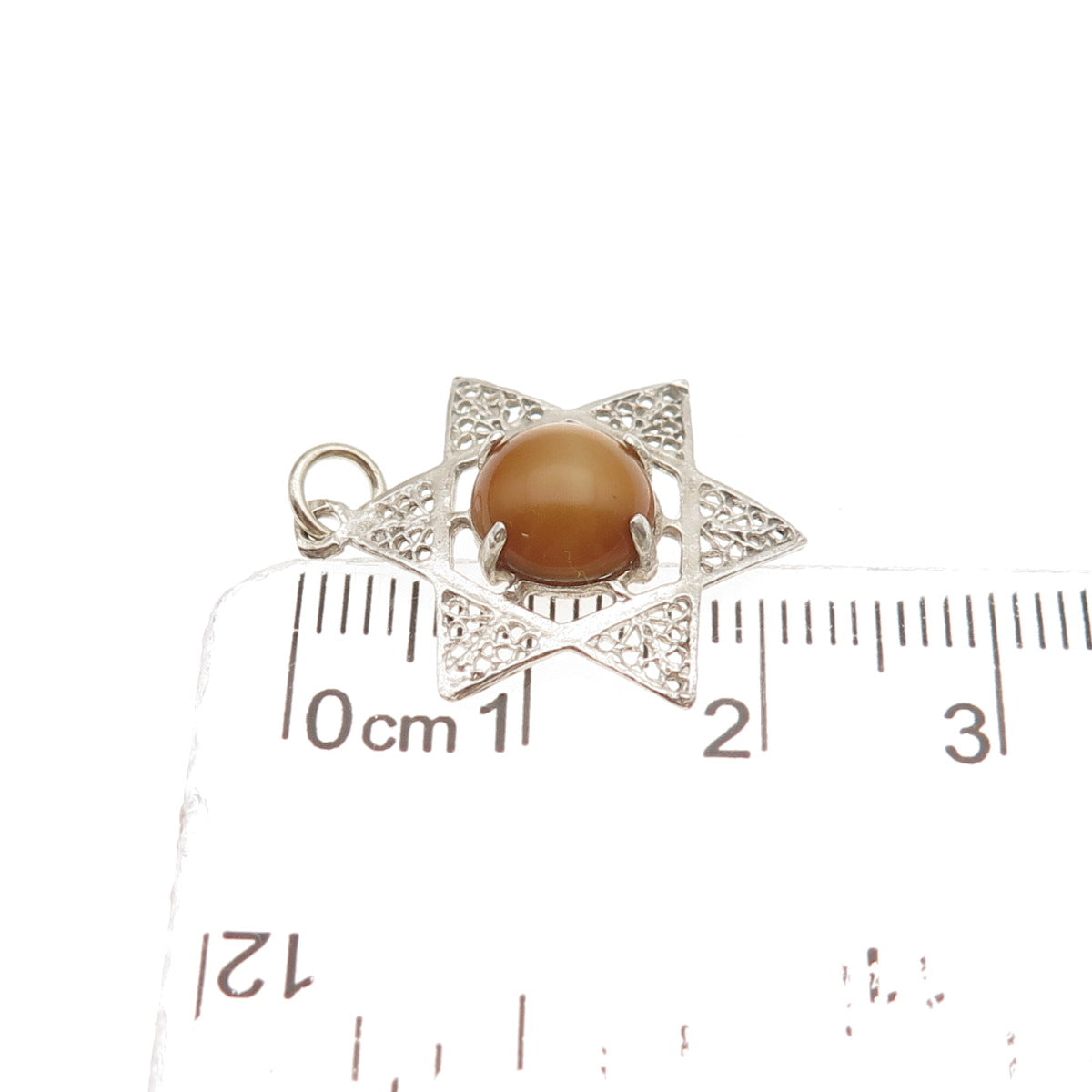 900 Silver Vintage Real Cat's Eye Star of David Charm Pendant