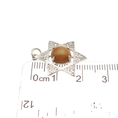 900 Silver Vintage Real Cat's Eye Star of David Charm Pendant
