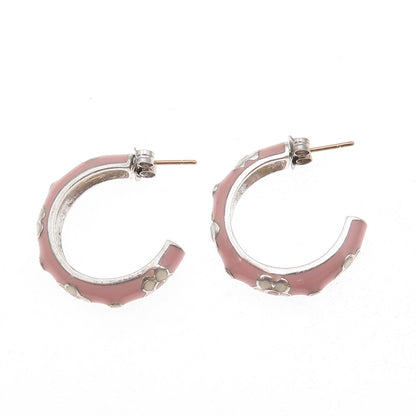 Silvio Hidalgo 925 Sterling Silver Vintage Enamel Floral Hoop Earrings