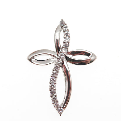 925 Sterling Silver Round-Cut C Z Floral Cross Slide Charm Pendant