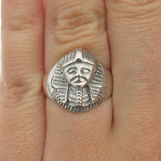 925 Sterling Silver Vintage Egyptian Pharaoh Ring Size 7