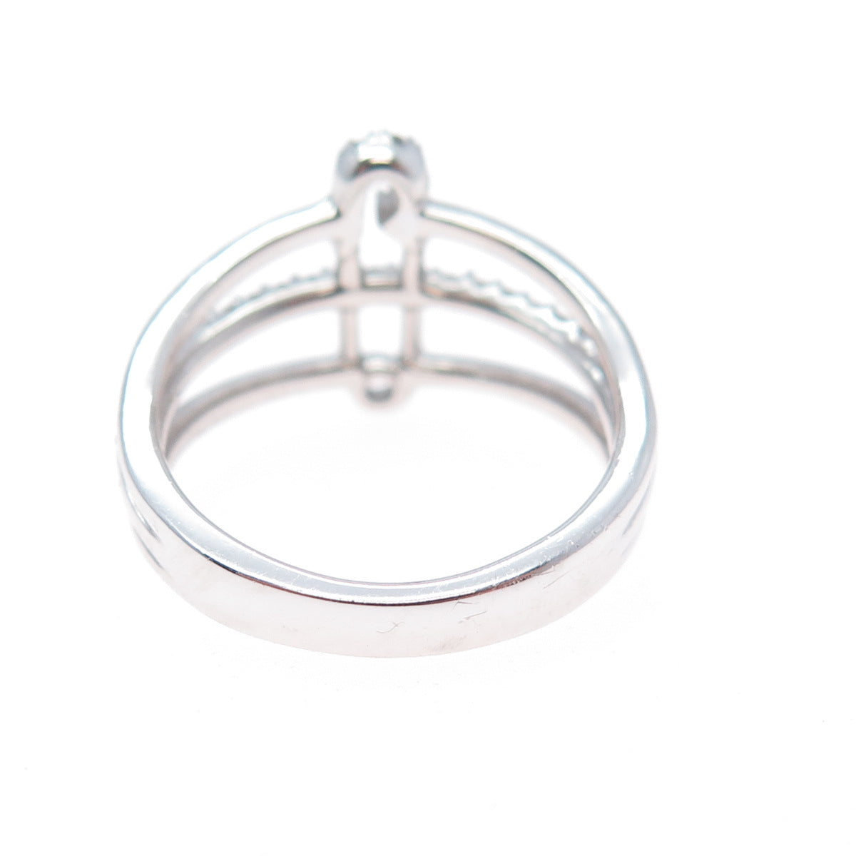 925 Sterling Silver Real Round-Cut Diamond Safety Pin 3-Row Ring Size 7