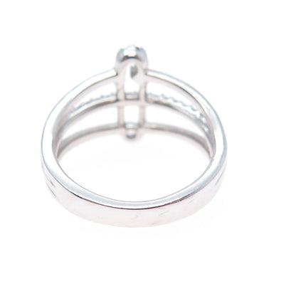 925 Sterling Silver Real Round-Cut Diamond Safety Pin 3-Row Ring Size 7