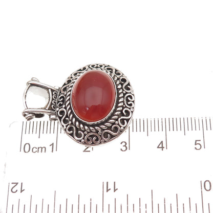 925 Sterling Silver Vintage Real Carnelian Swirl Oxidized Slide Pendant