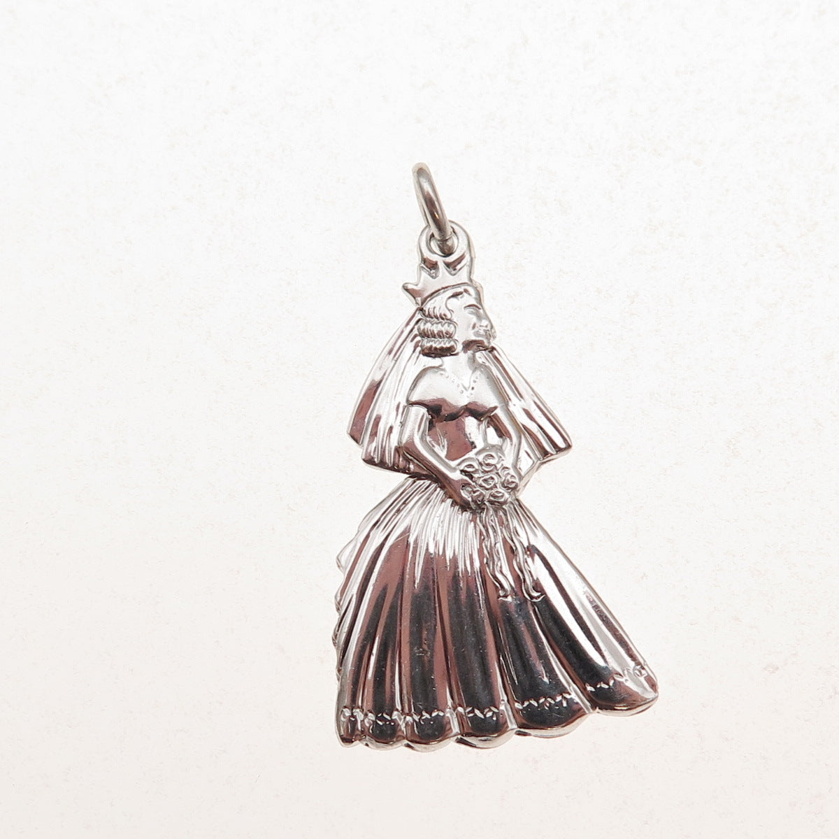 925 Sterling Silver Vintage Bride Oxidized Charm Pendant