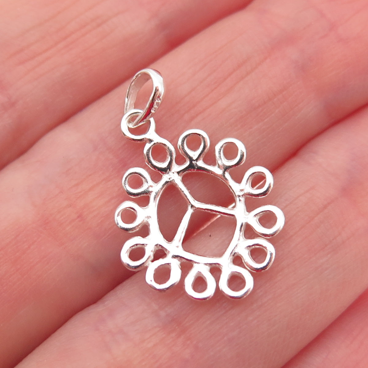 925 Sterling Silver Vintage Peace Symbol Swirl Charm Pendant