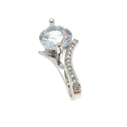 925 Sterling Silver White & Blue Round-Cut Shaped C Z Slide Pendant