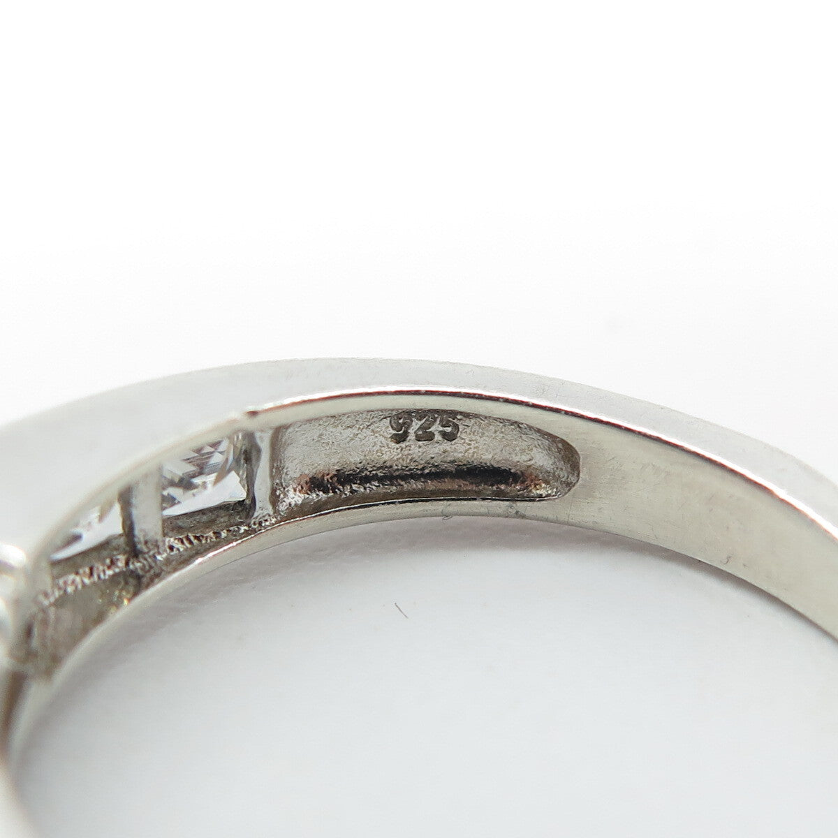 925 Sterling Silver Round & Princess-Cut C Z Engagement Ring Size 8.75