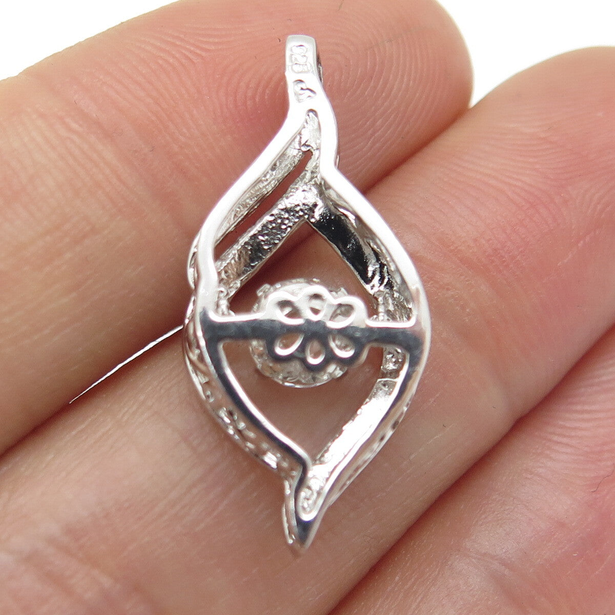 925 Sterling Silver Real Round-Cut White Topaz Twisted Pendant