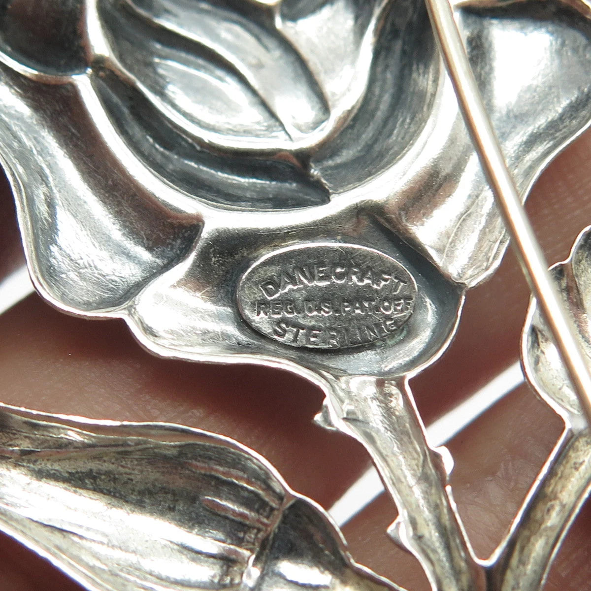 925 Sterling Silver Vintage Danecraft Rose Floral Pin Brooch