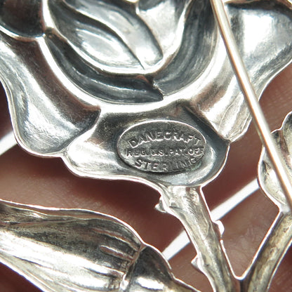 925 Sterling Silver Vintage Danecraft Rose Floral Pin Brooch