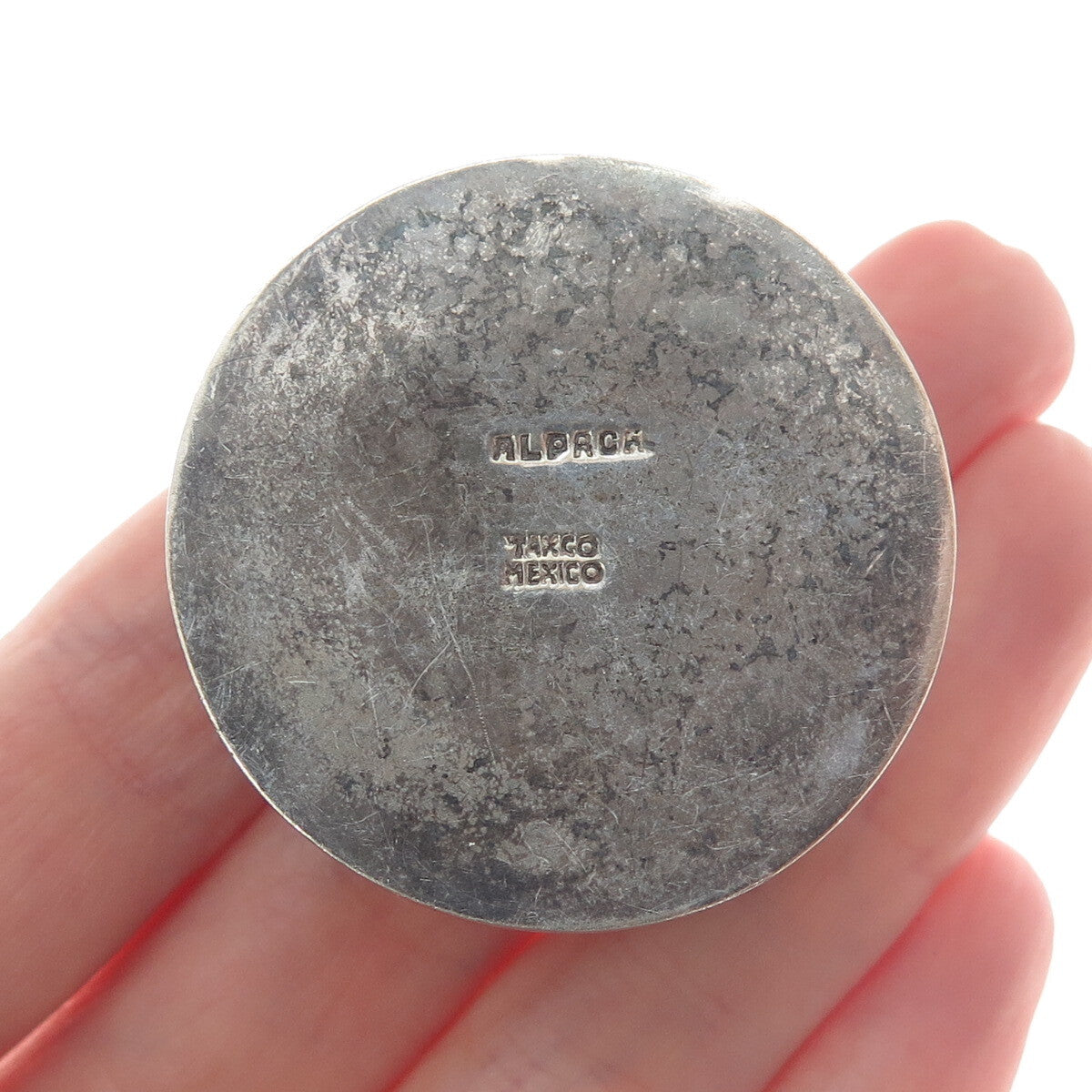 ALPACA Silver-Tone Vintage Mexico Daisy Flower Pill / Snuff Box