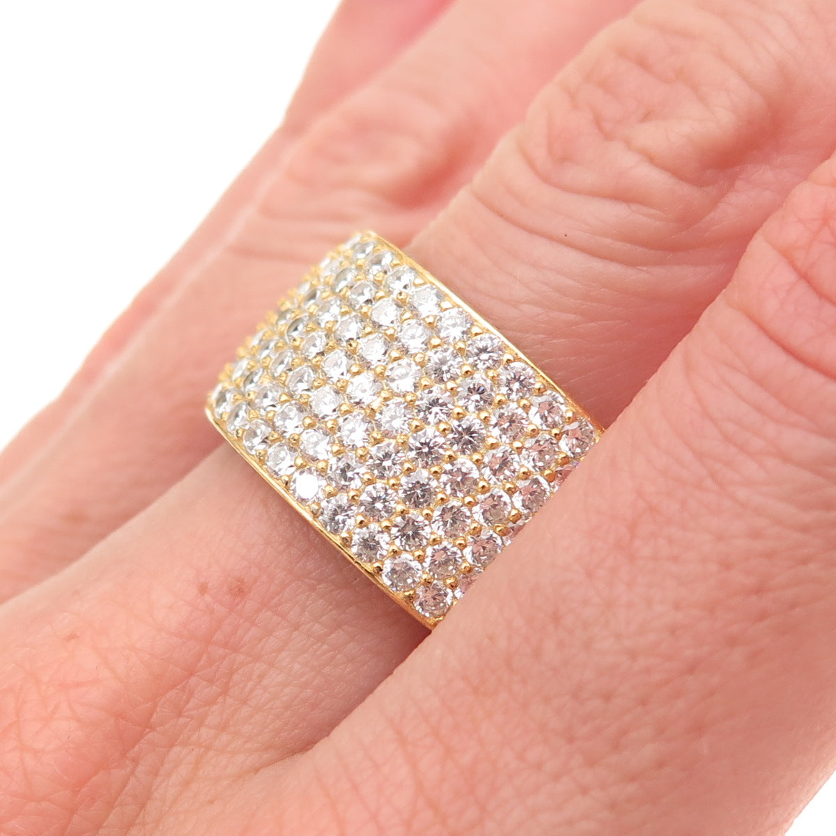 925 Sterling Silver Gold Plated Round-Cut C Z Wide Band Ring Size 9.5