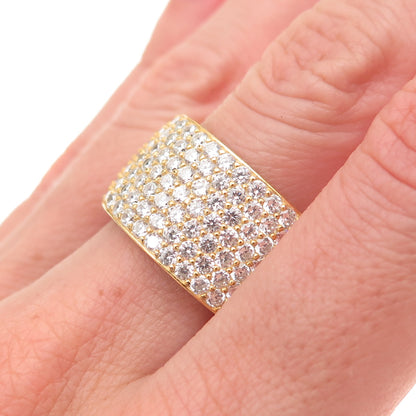 925 Sterling Silver Gold Plated Round-Cut C Z Wide Band Ring Size 9.5