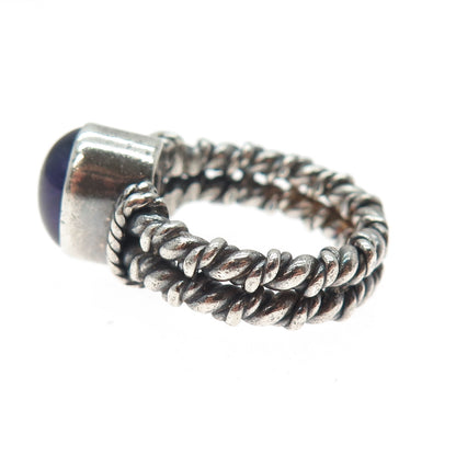 925 Sterling Silver Vintage Real Cabochon Amethyst Oxidized Ring Size 6.5
