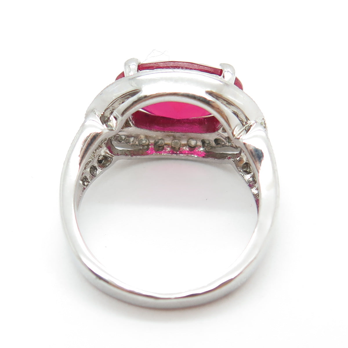 925 Sterling Silver Oval-Cut Lab-Created Ruby & Round-Cut C Z Ring Size 5.25