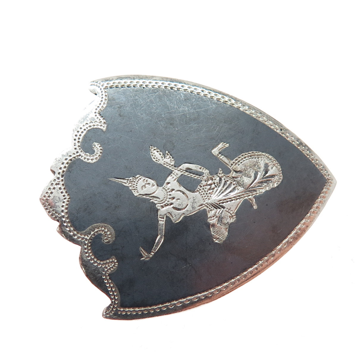 925 Sterling Silver Antique Siam Niello Hindu Goddess Pin Brooch