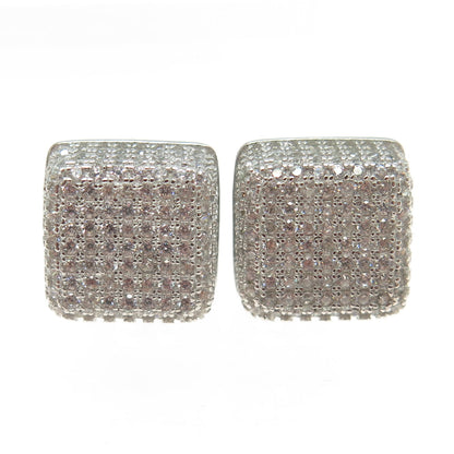 925 Sterling Silver Pave C Z Square Stud Earrings